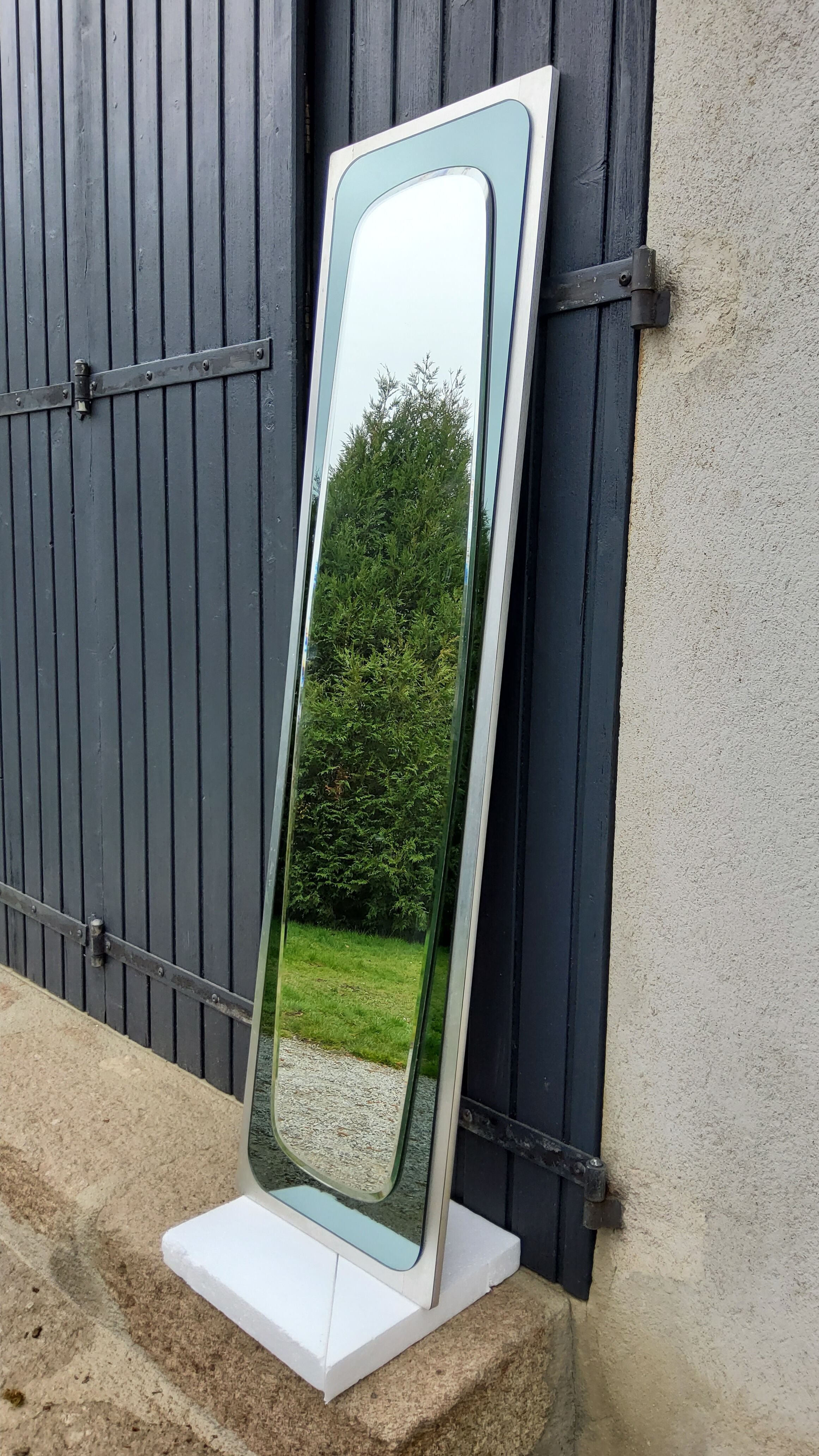 Large mirror mirror rear-view mirror of the 70s 36x136cm