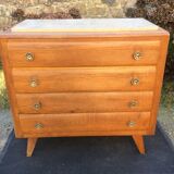 Vintage chest of drawers with oak compass base with marble top.