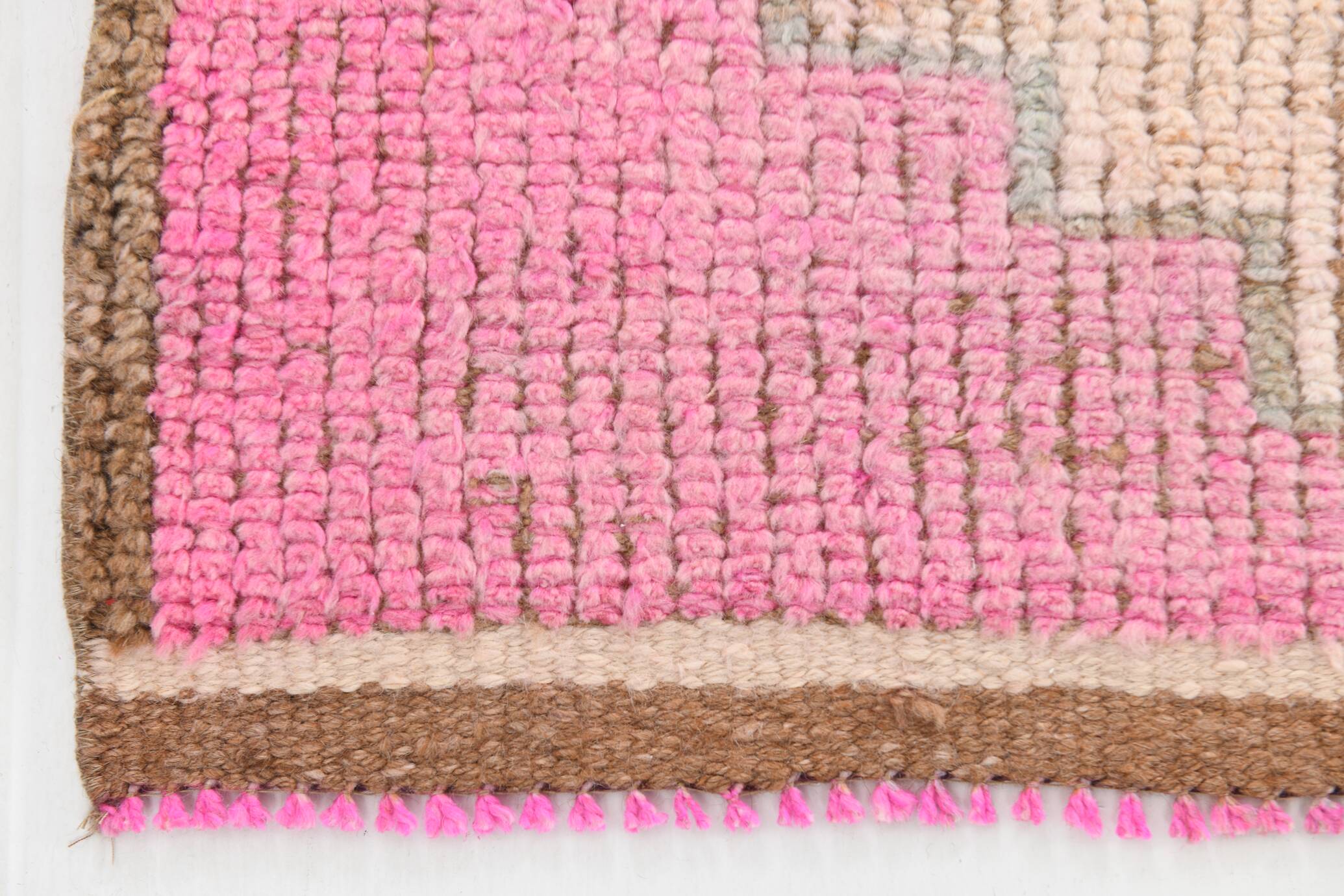 3x10 Fuchisa Pink & Caremel Brown Geometric Pattern Vintage Runner Rug