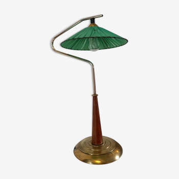 Living room lamp in gilded brass and wood 50s