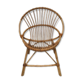 Fauteuil rotin vintage coquille