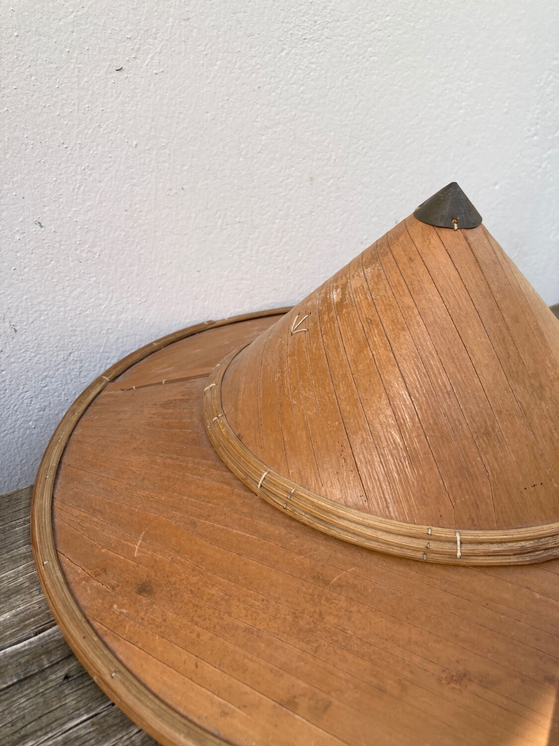 Asian hat in bamboo and vintage metal