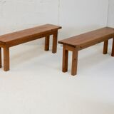 Pair of brutalist benches. Wood. France. Circa 1960.