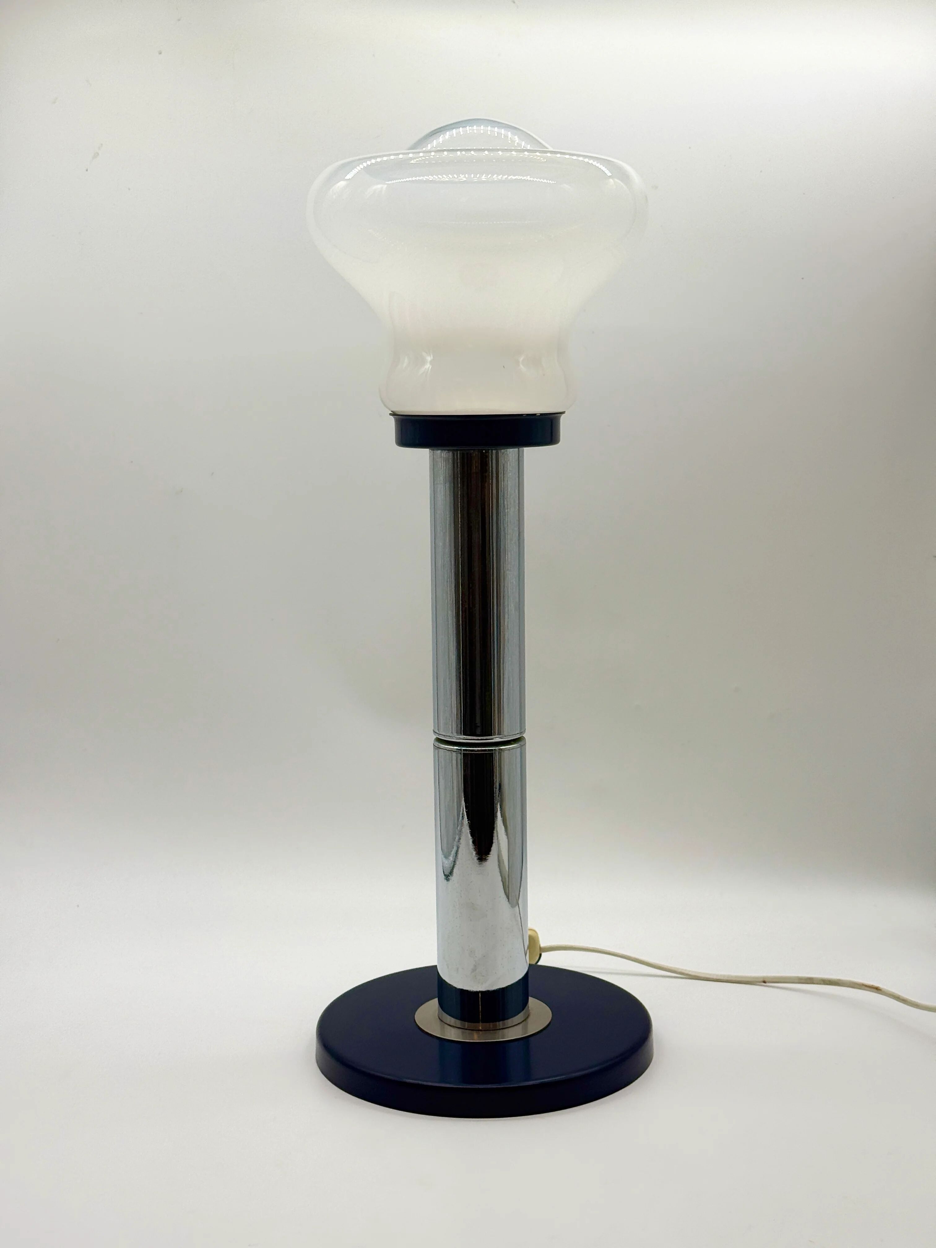 Large blue and chrome table lamp, Italy 1970s