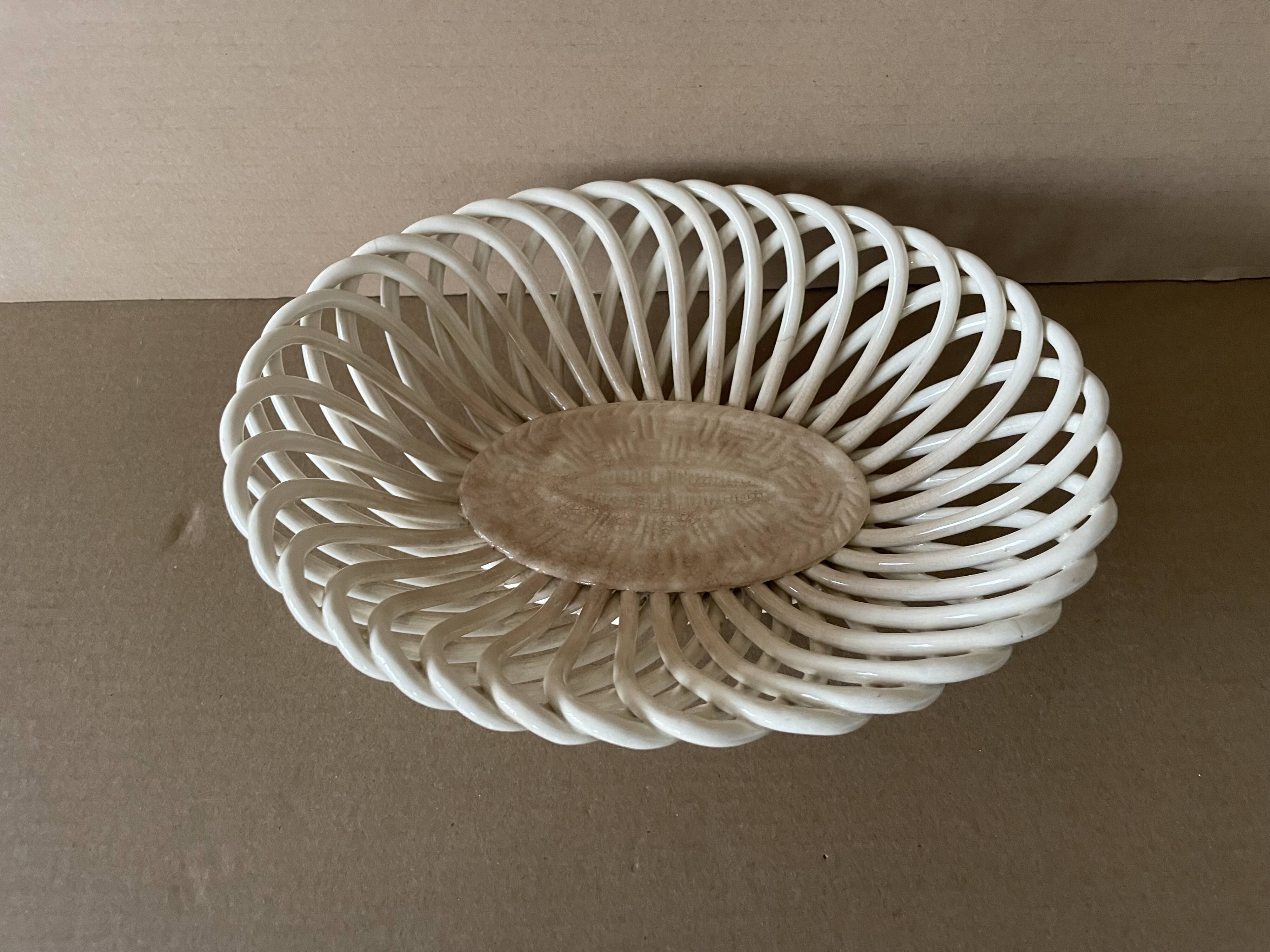 Antique ceramic woven basket