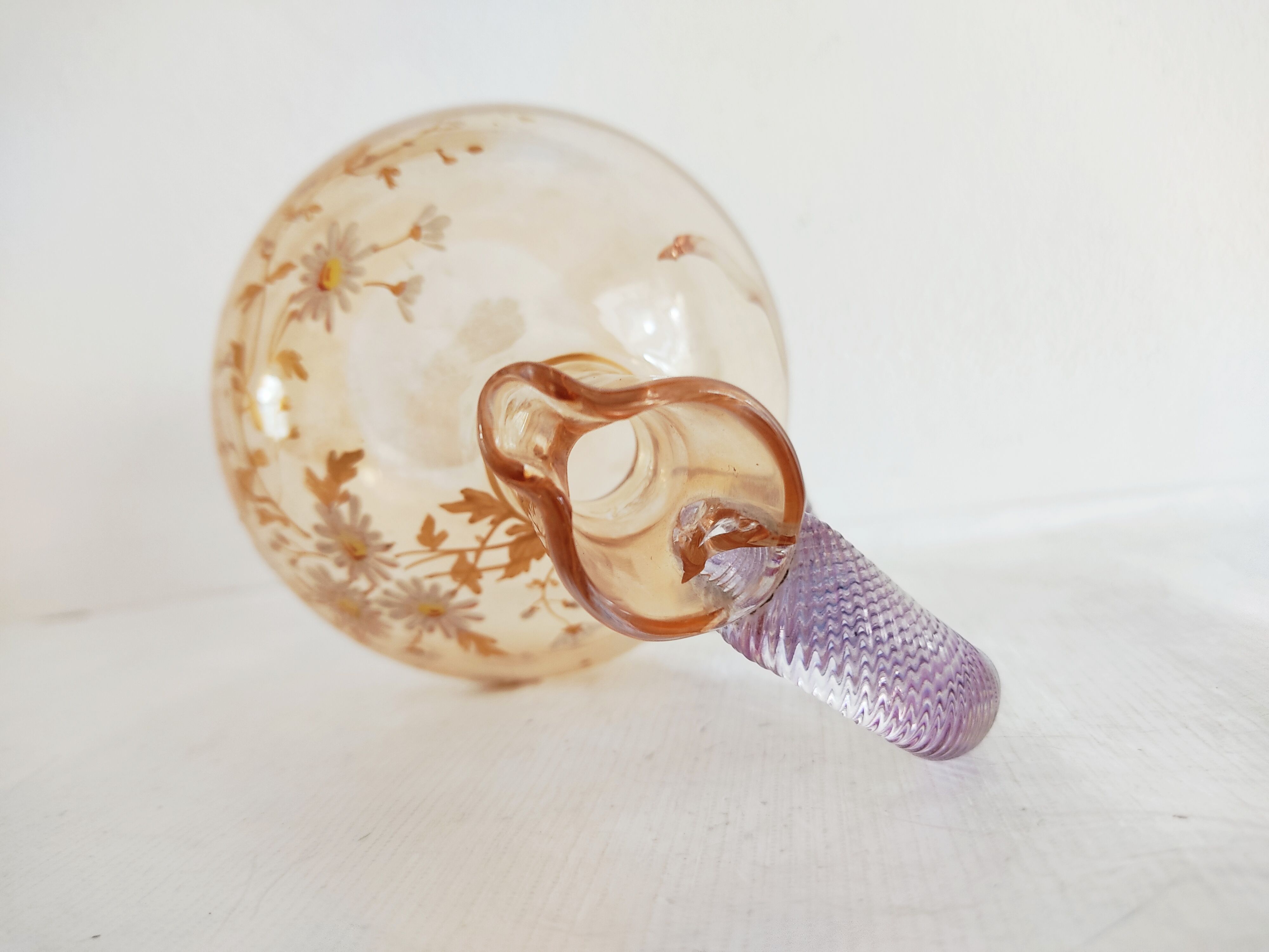 Glass pitcher decorated with 19th century flowers