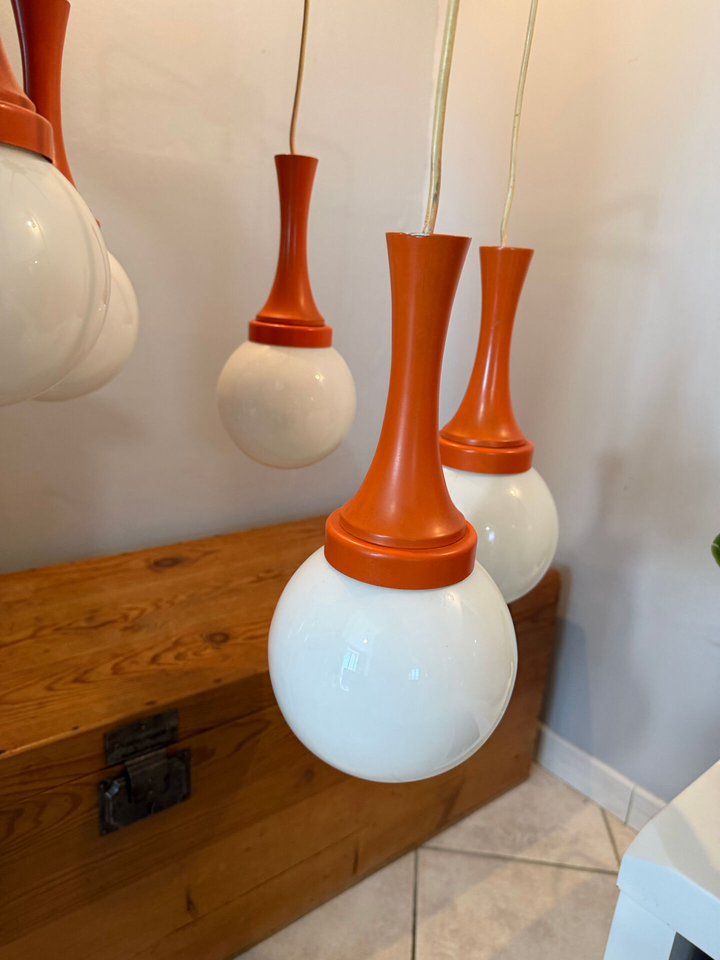 Suspension cascade design Space age orange vintage from the 70s.