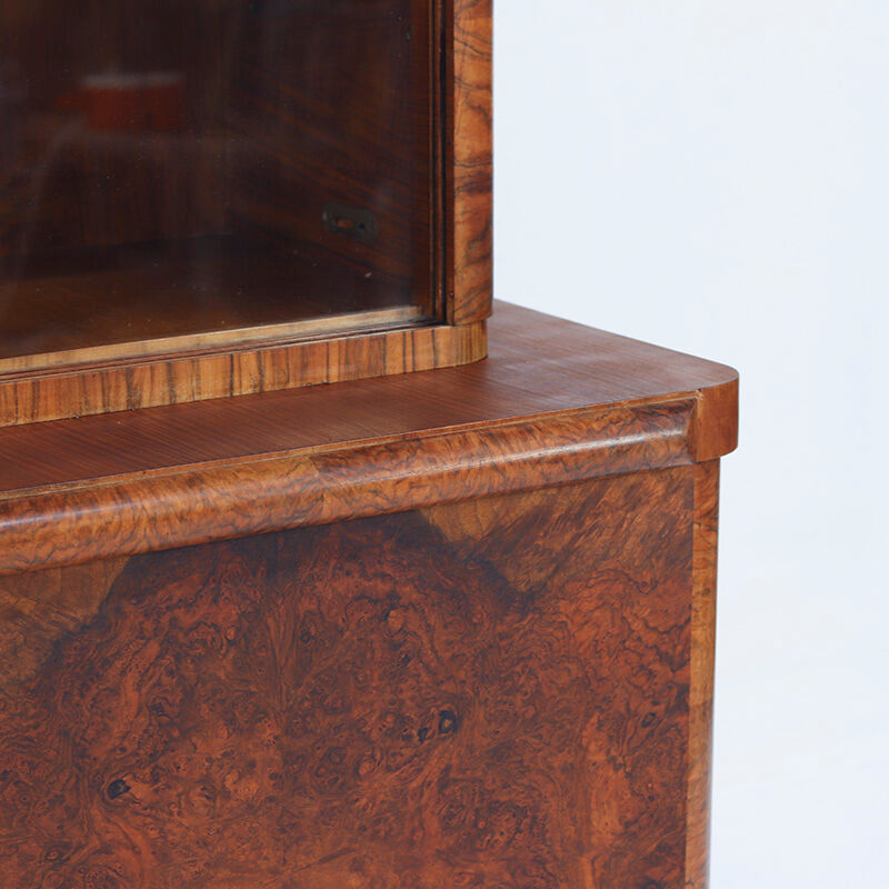 Walnut Art Deco Design Bookcase / Cabinet / Display Case