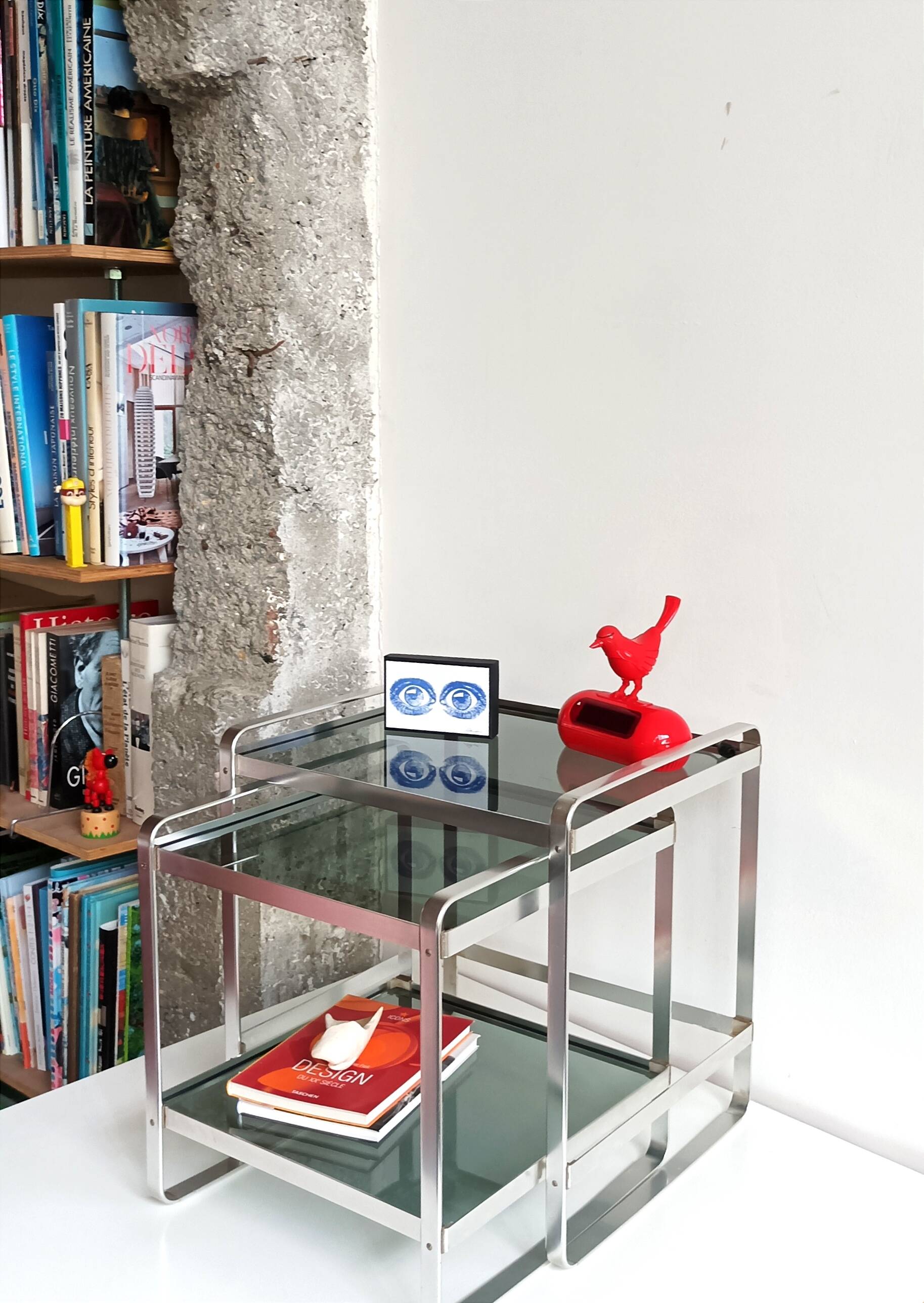 Nested tables in aluminium and smoked glass by Martini & Rossi, 1970s.