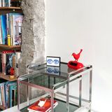 Nested tables in aluminium and smoked glass by Martini & Rossi, 1970s.