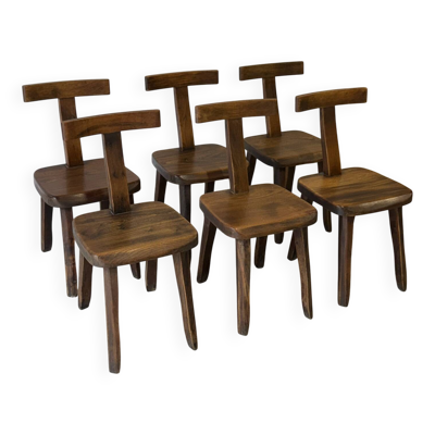 6 chaises T brutalistes orme massif Maison Aranjou