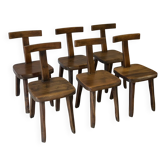6 brutalist chairs in solid elm from Maison Aranjou.