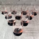 10 large pink art deco glasses with black stem Vintage France