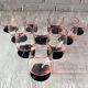 10 large pink art deco glasses with black stem Vintage France