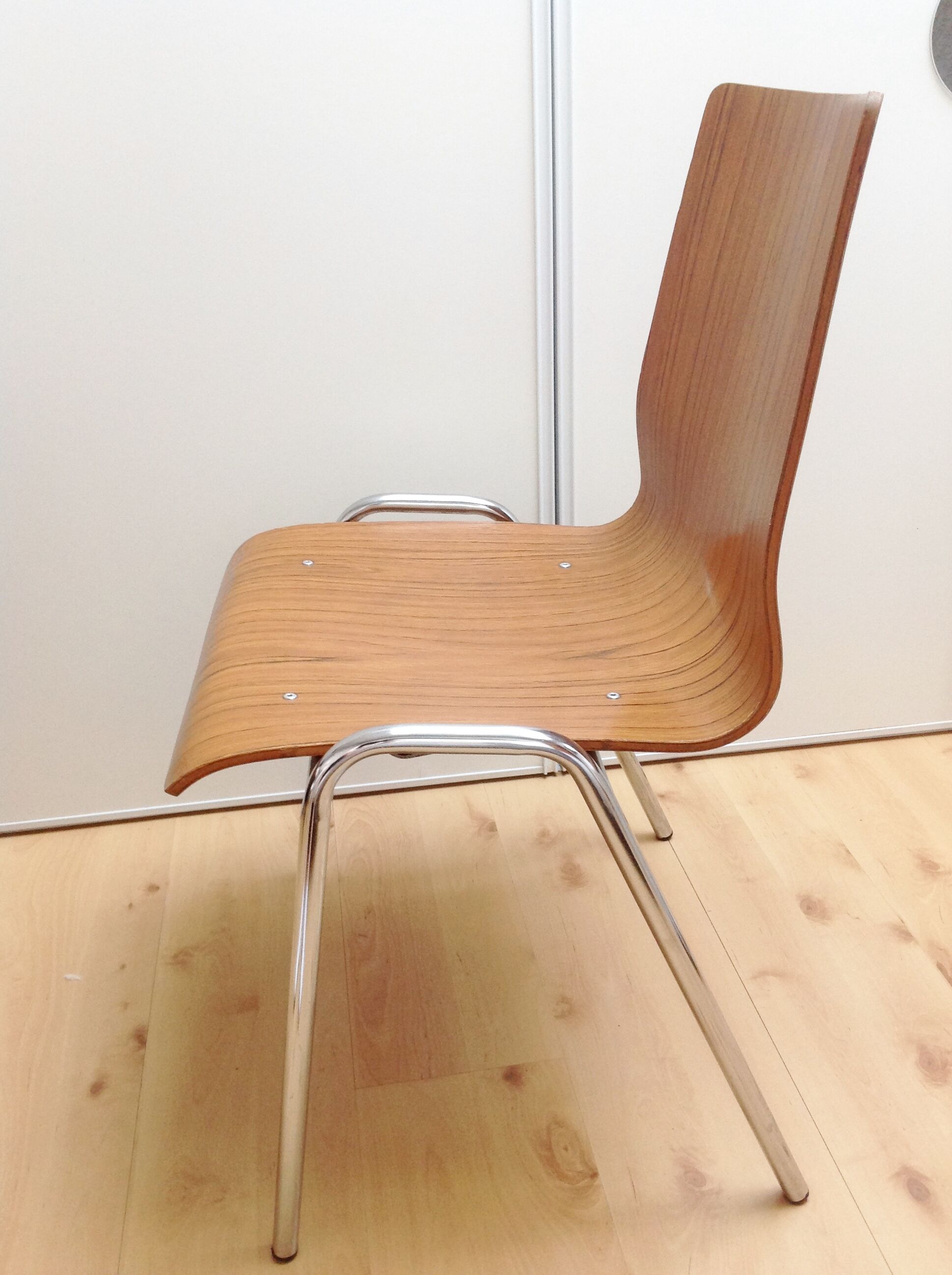 Multiplied wooden chair and chrome feet, vintage 60/70s