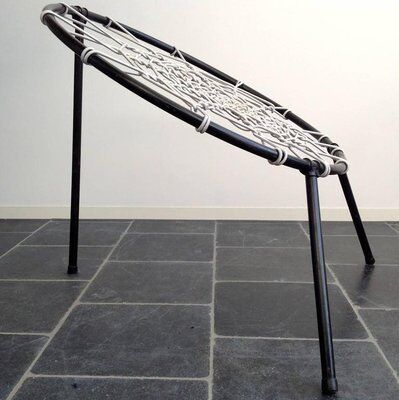 Set of two chairs with spider web seat by Hoffer, France 1958