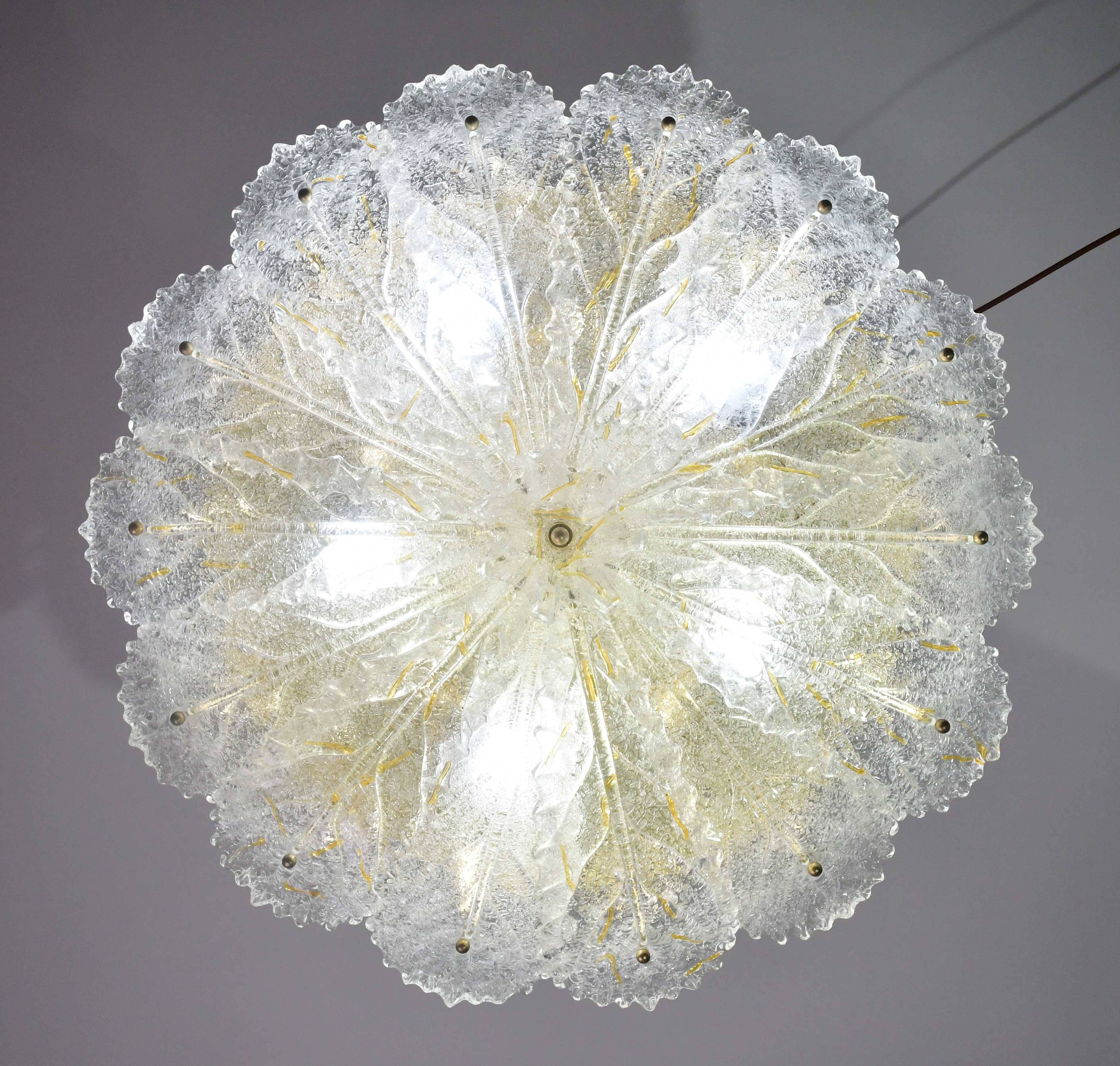 Splendid large size Italian Murano glass yellow and transparent ceiling light