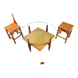 Tabouret rotin et osier, chevet vintage année 70