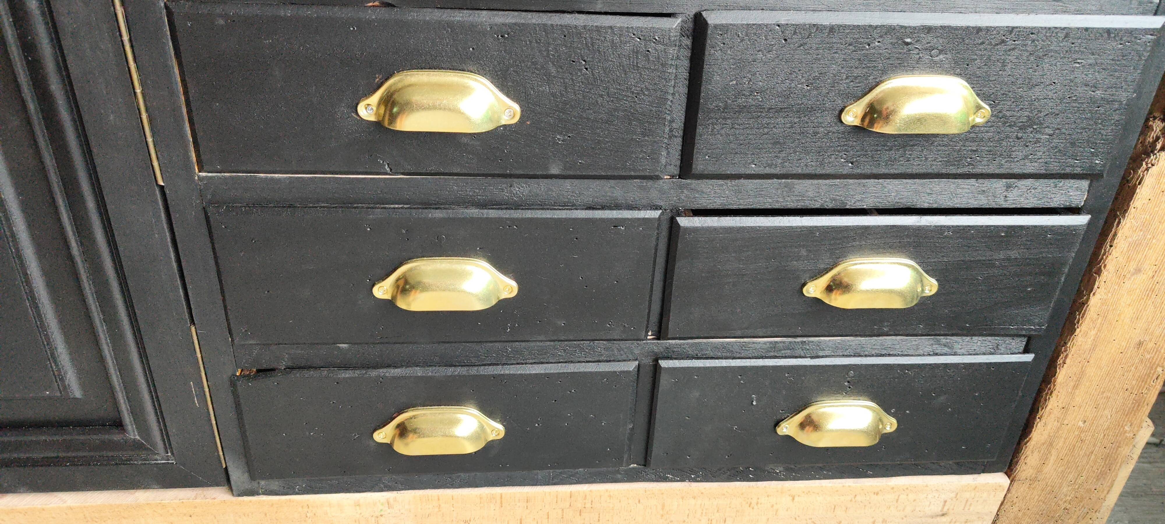 Old workbench furniture with six drawers and a door