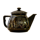 Cafetière théière en porcelaine Longchamp à décor de fleurs dorées vintage