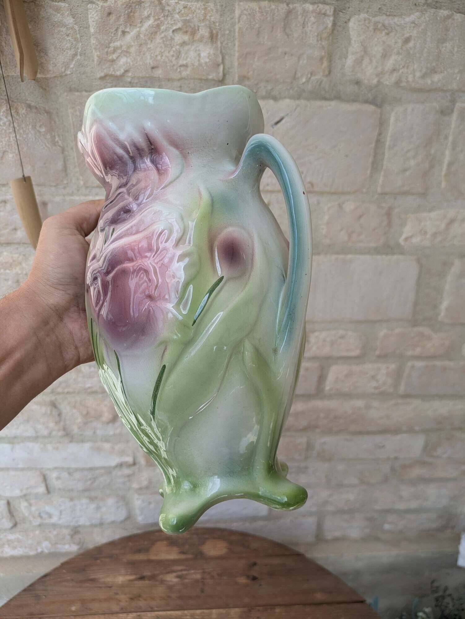 Art Nouveau barbotine vase Gerber Prestige Paris with floral decoration