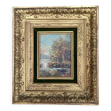 Tableau ancien - La jeune fille au bas de  la cascade - cadre doré