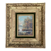 Tableau ancien - La jeune fille au bas de  la cascade - cadre doré