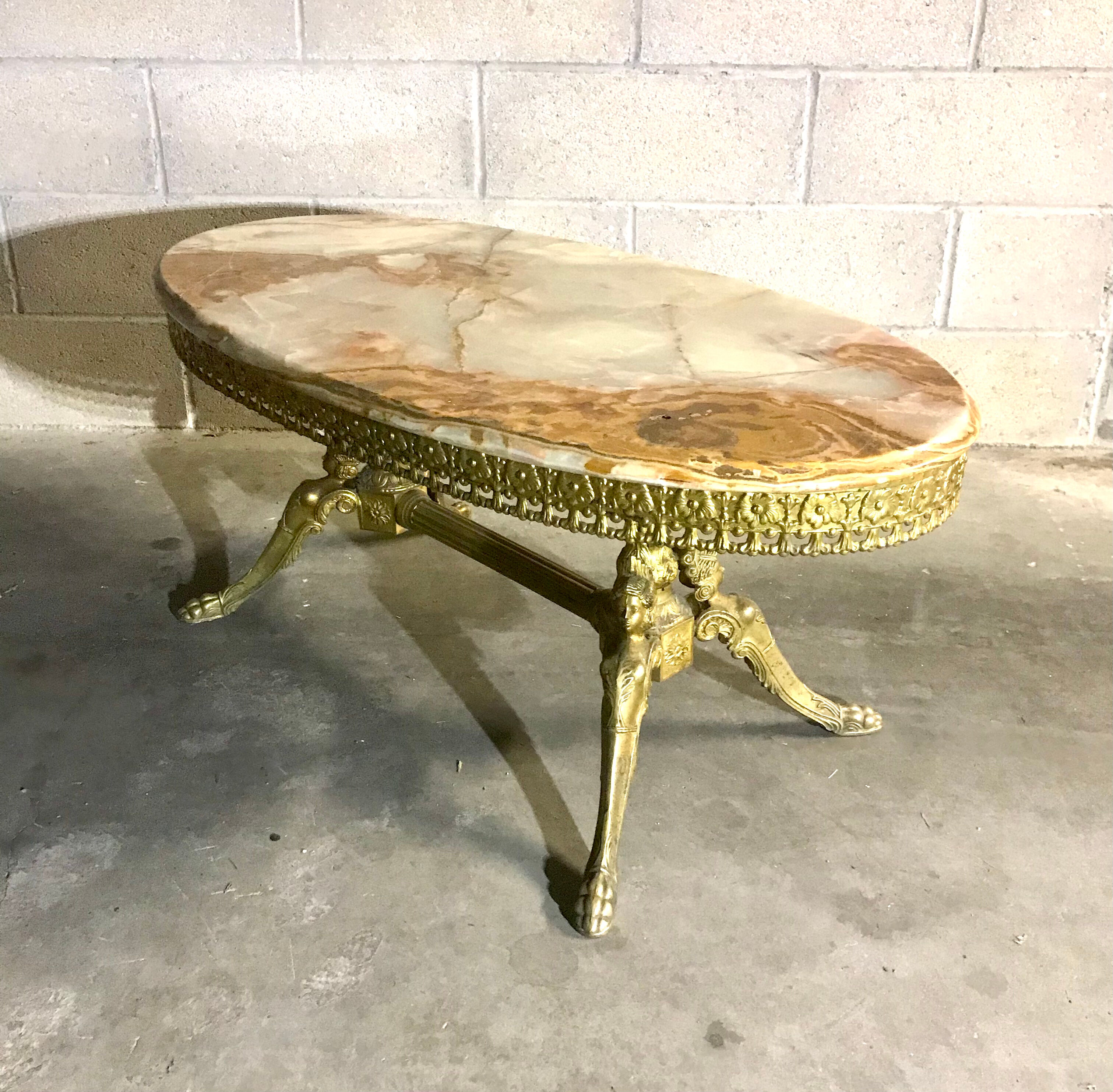 Marble and brass coffee table