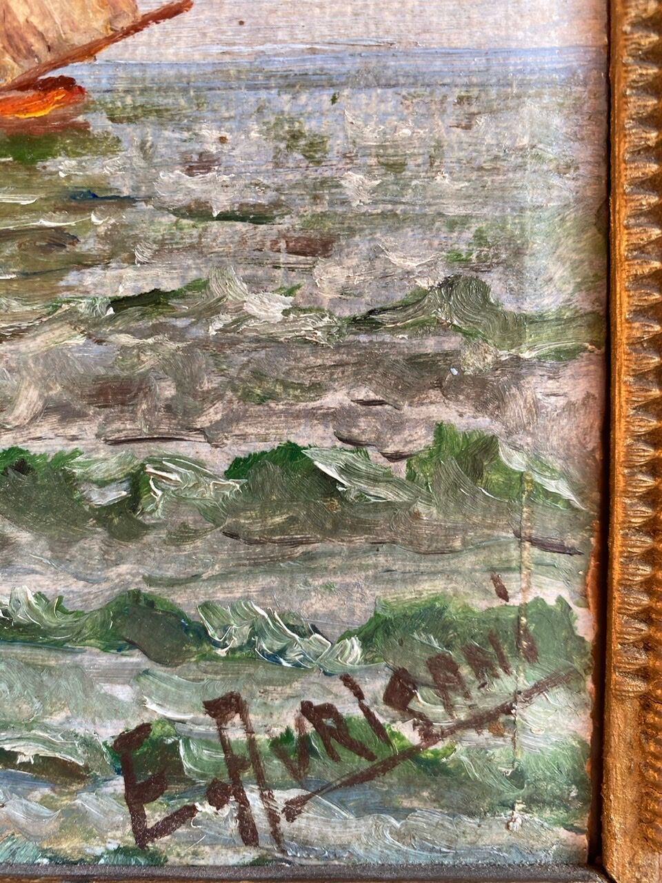 Ancient painting, Marine, signed 20th century