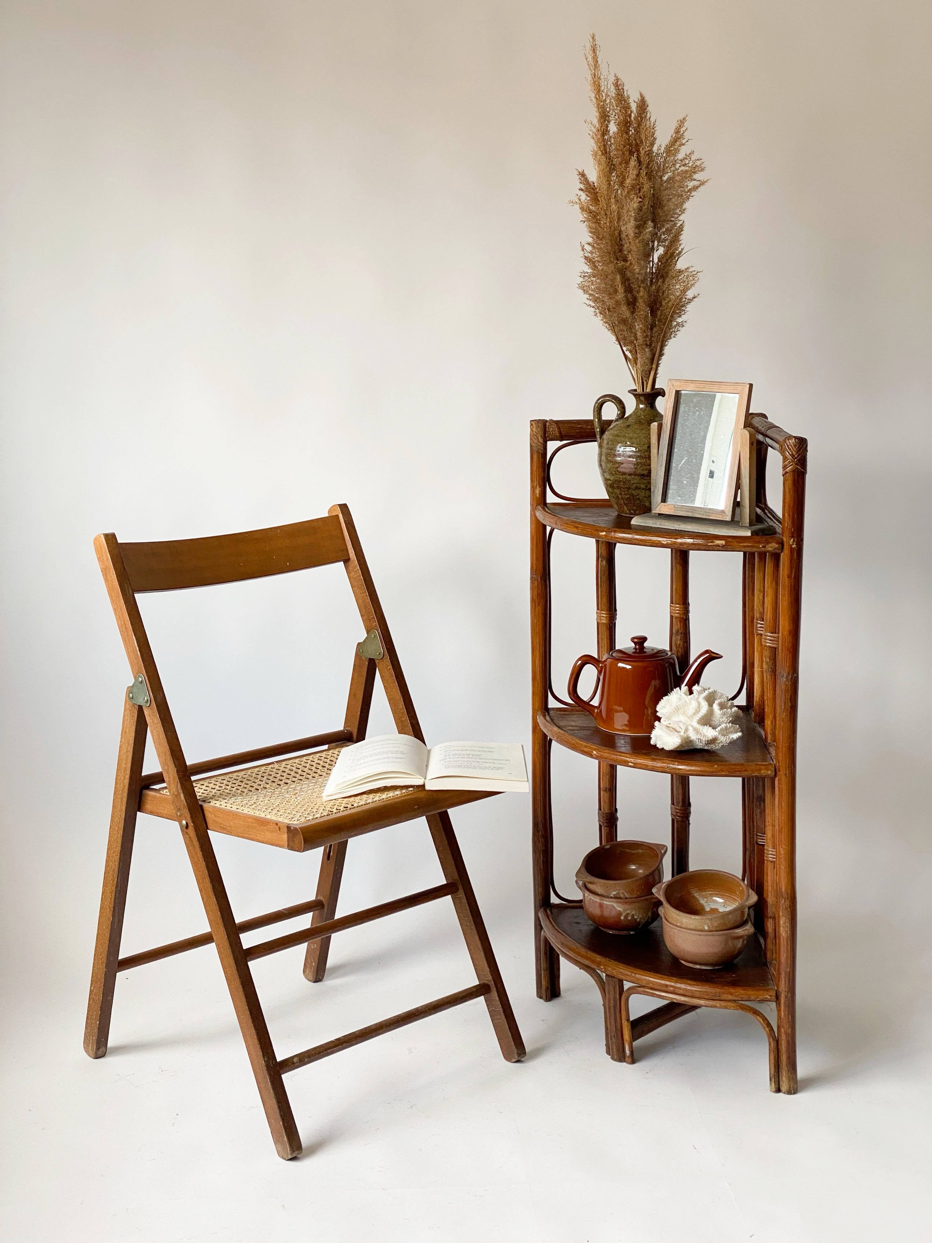 Rattan angle shelves