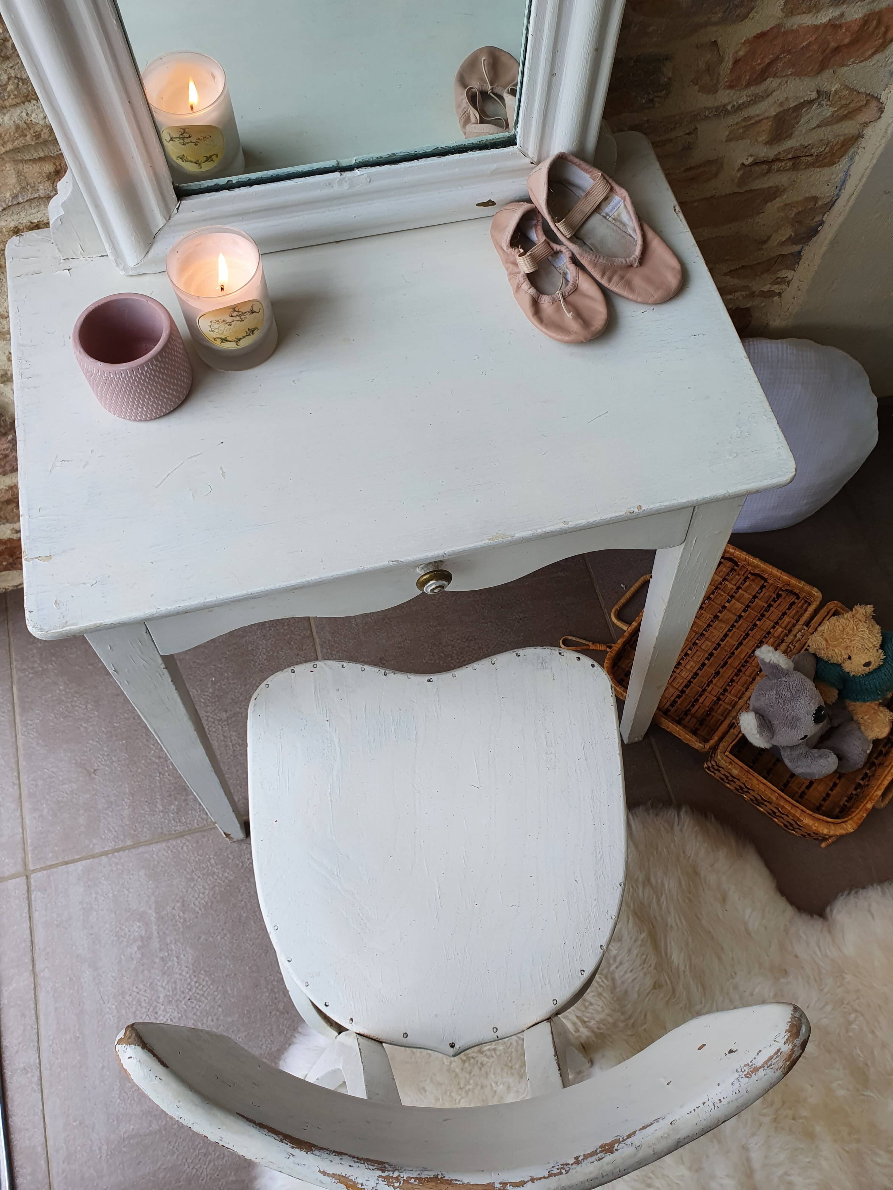 Dressing table and antique chair