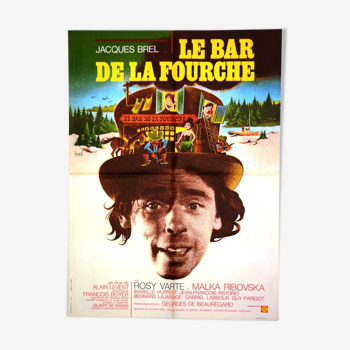 Affiche originale cinéma " Le bar de la fourche " 1972 Jacques Brel