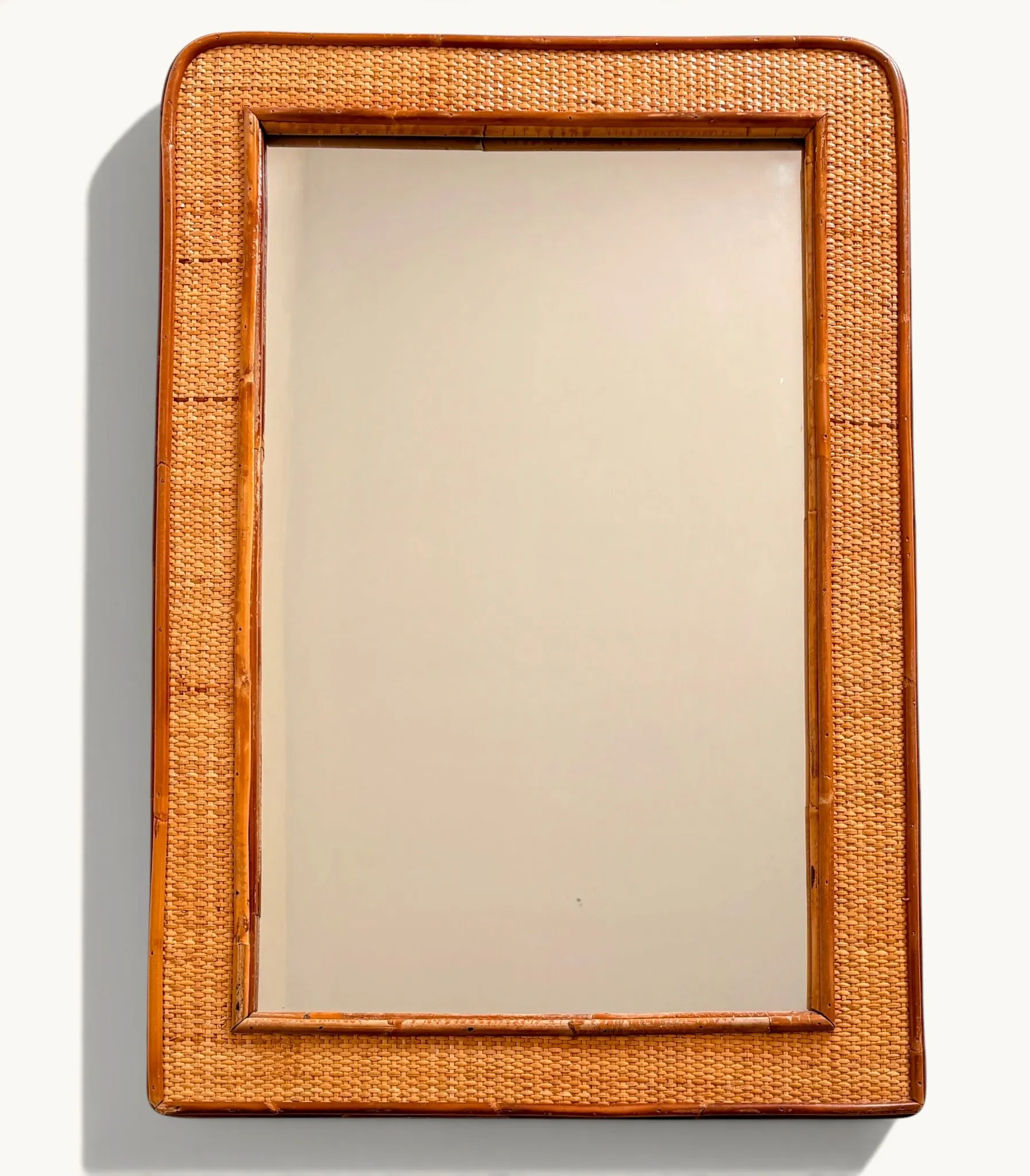 1970s Mid-Century Rattan and Pencil Reed Large Mirror, Spain