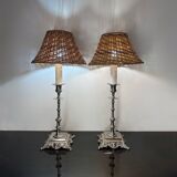 Lampes bougeoir rotin anciennes (X2)