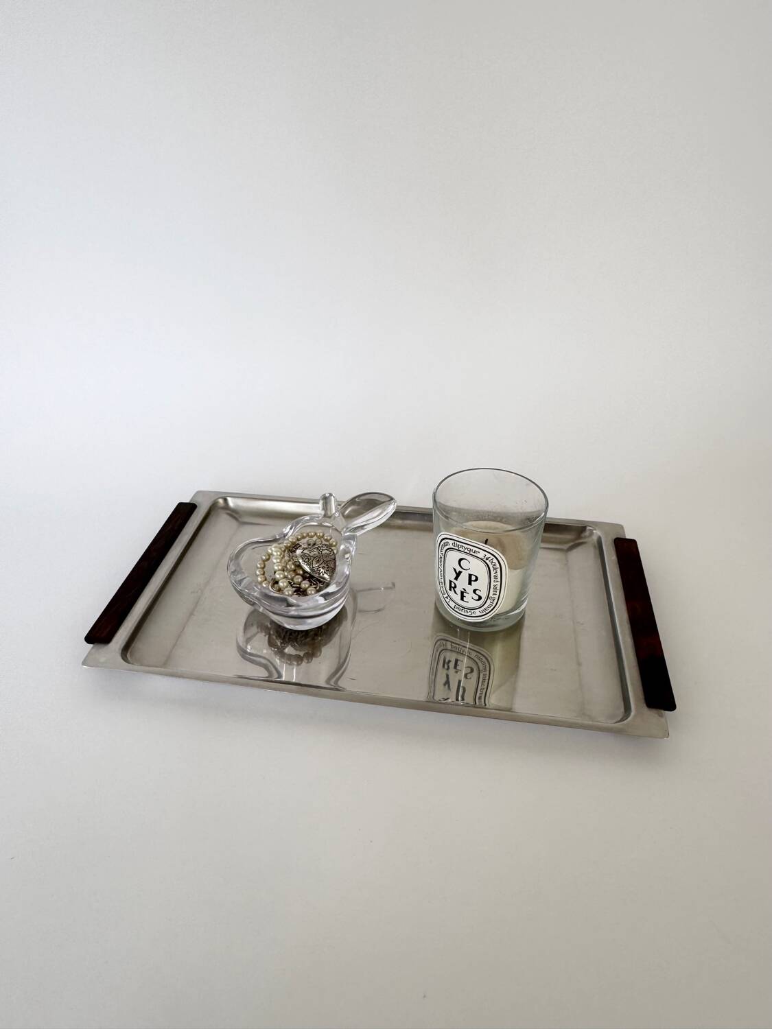 Vintage Stainless Steel With Wood Handles Serving Platter