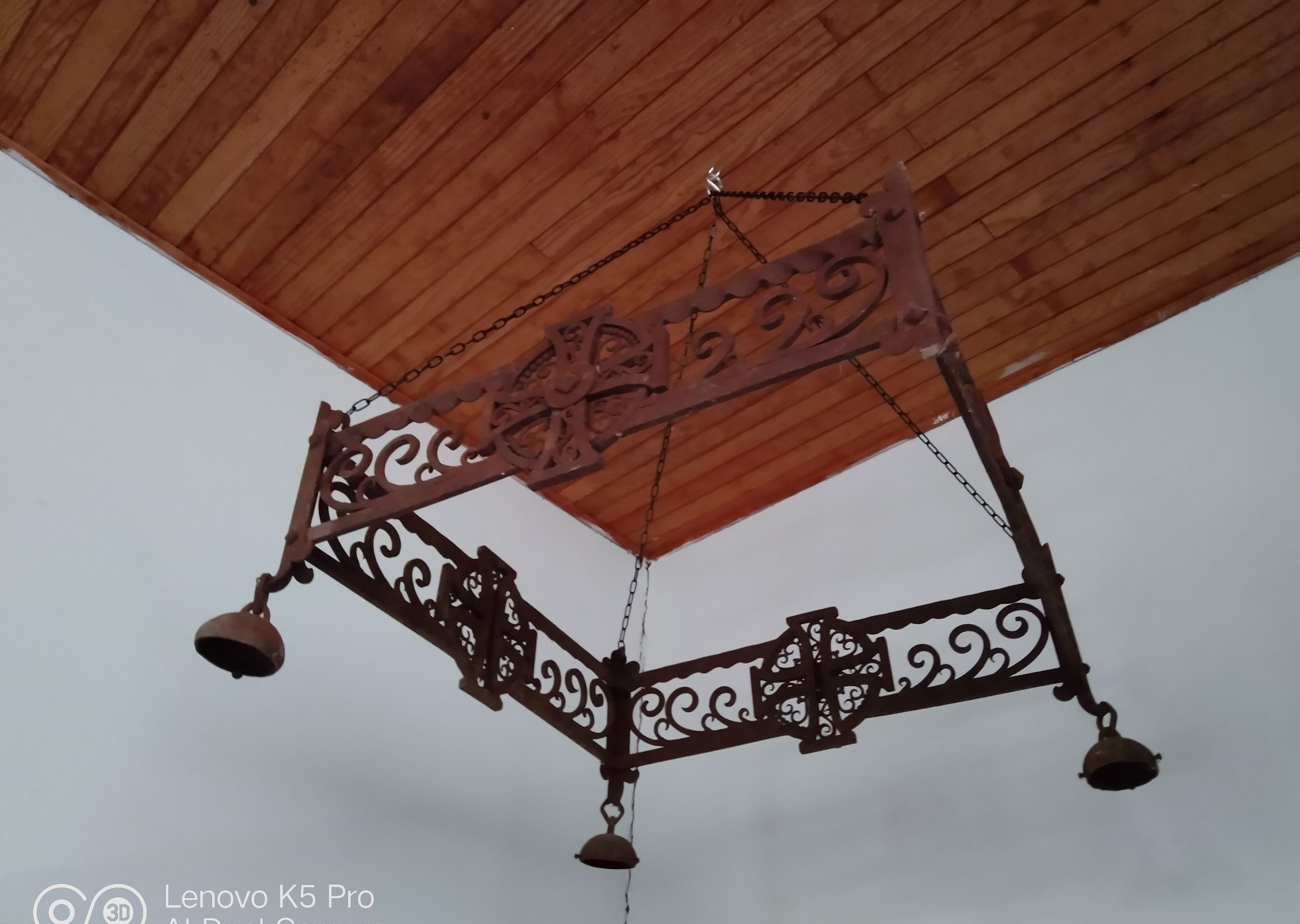 Pair of chandeliers suspensions in cast iron and 19th century wrought iron