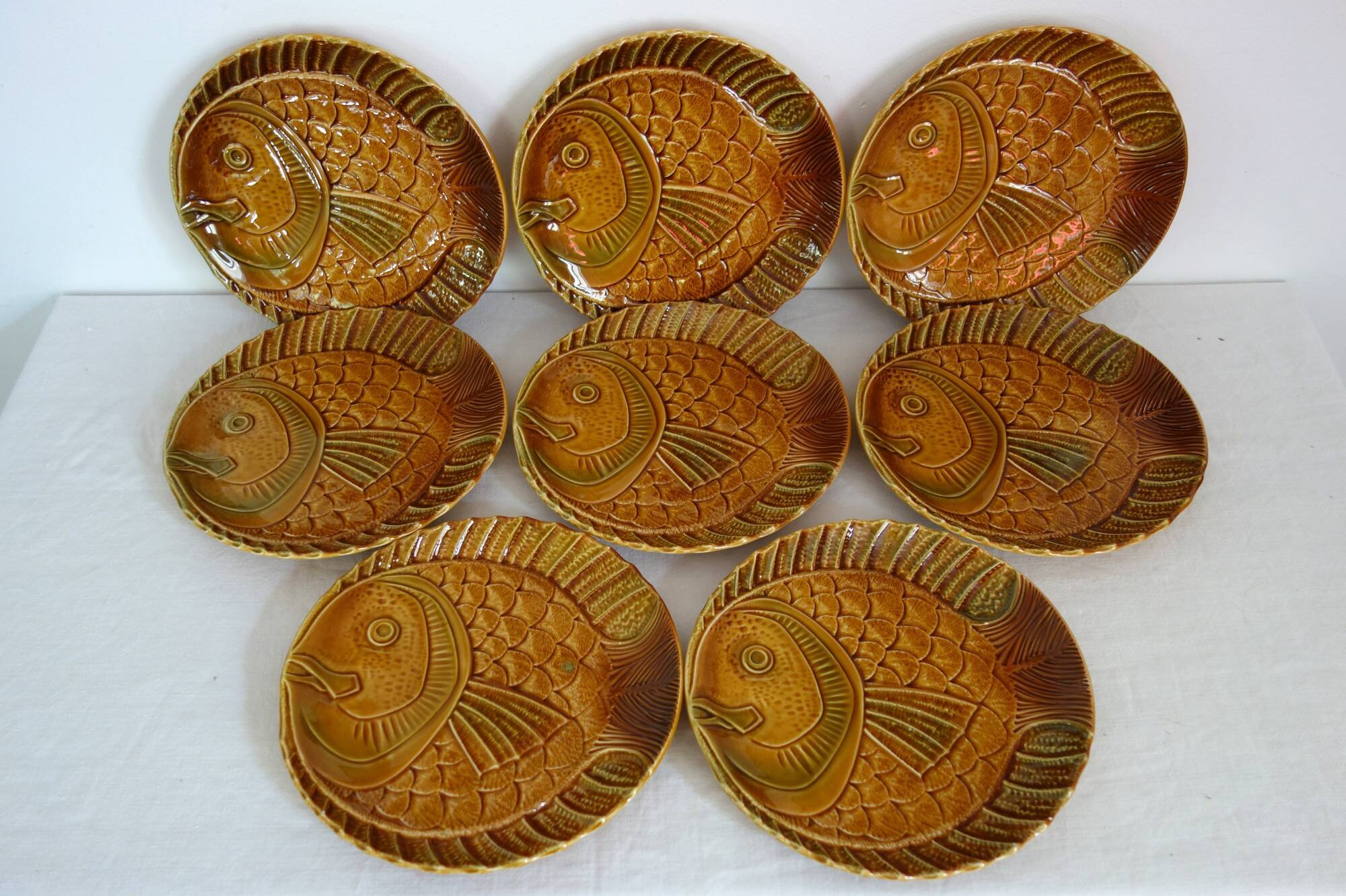 Fish service for 8 people, earthenware Sarreguemines.