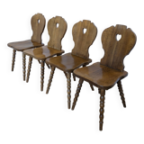 Set of 4 Vintage Tyrolean Heart Cutout Wooden Dining Chairs