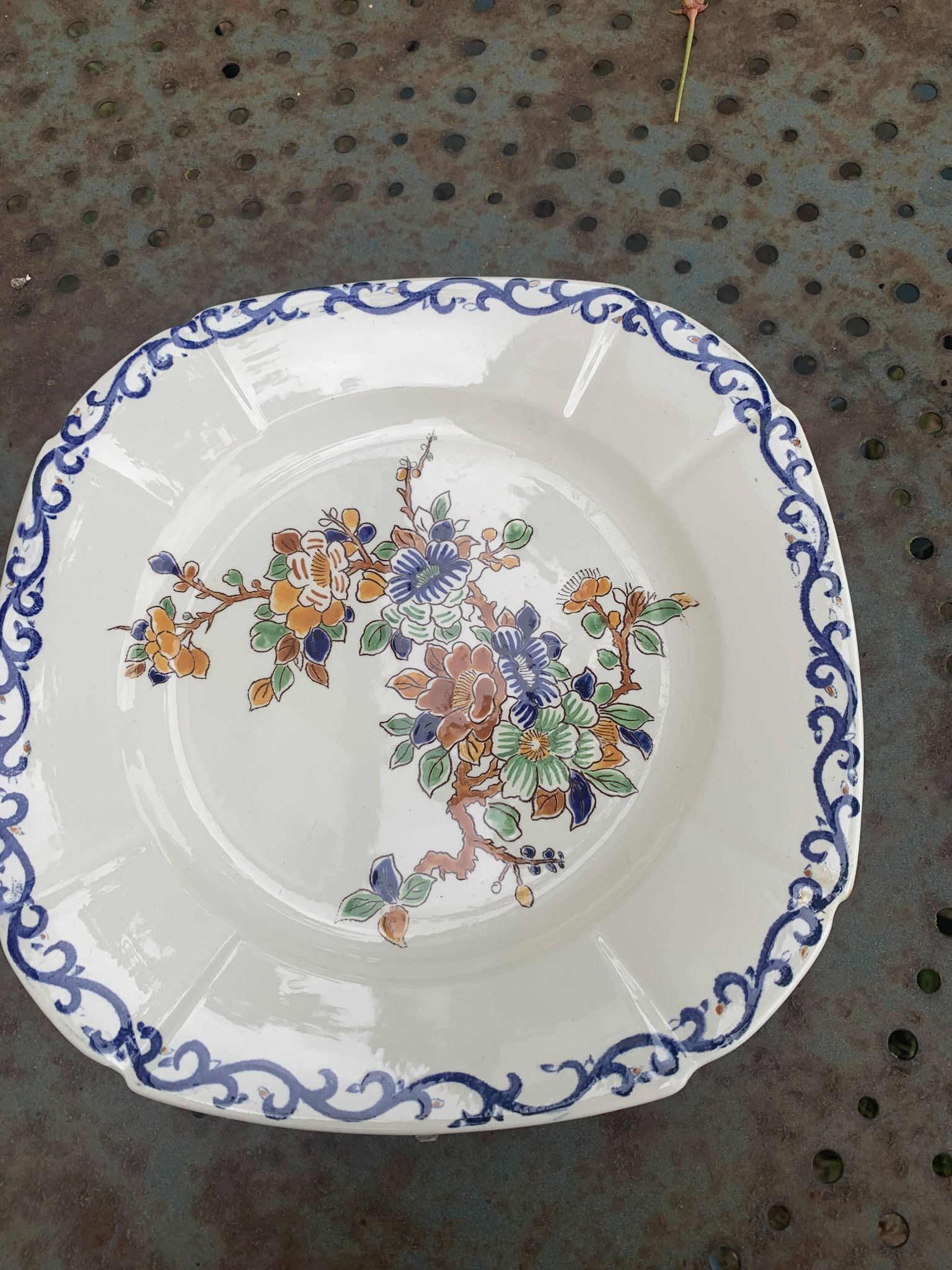 Collectible flat plate, Gien, hand painted, signed MB, made in France, vintage