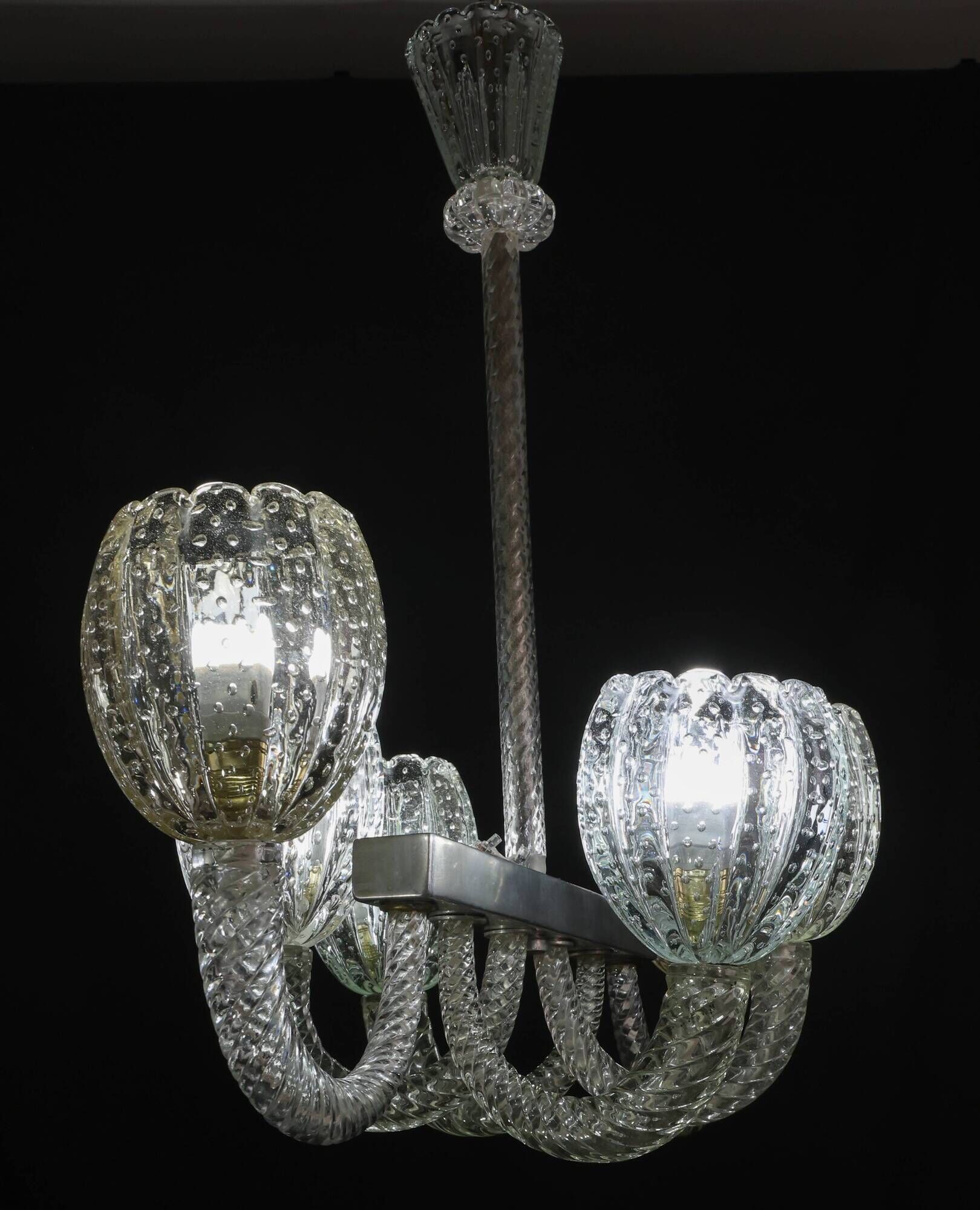 Amazing 6 Light BarovierArt Deco Chandelier, "Bullicante" Glass Murano, 194