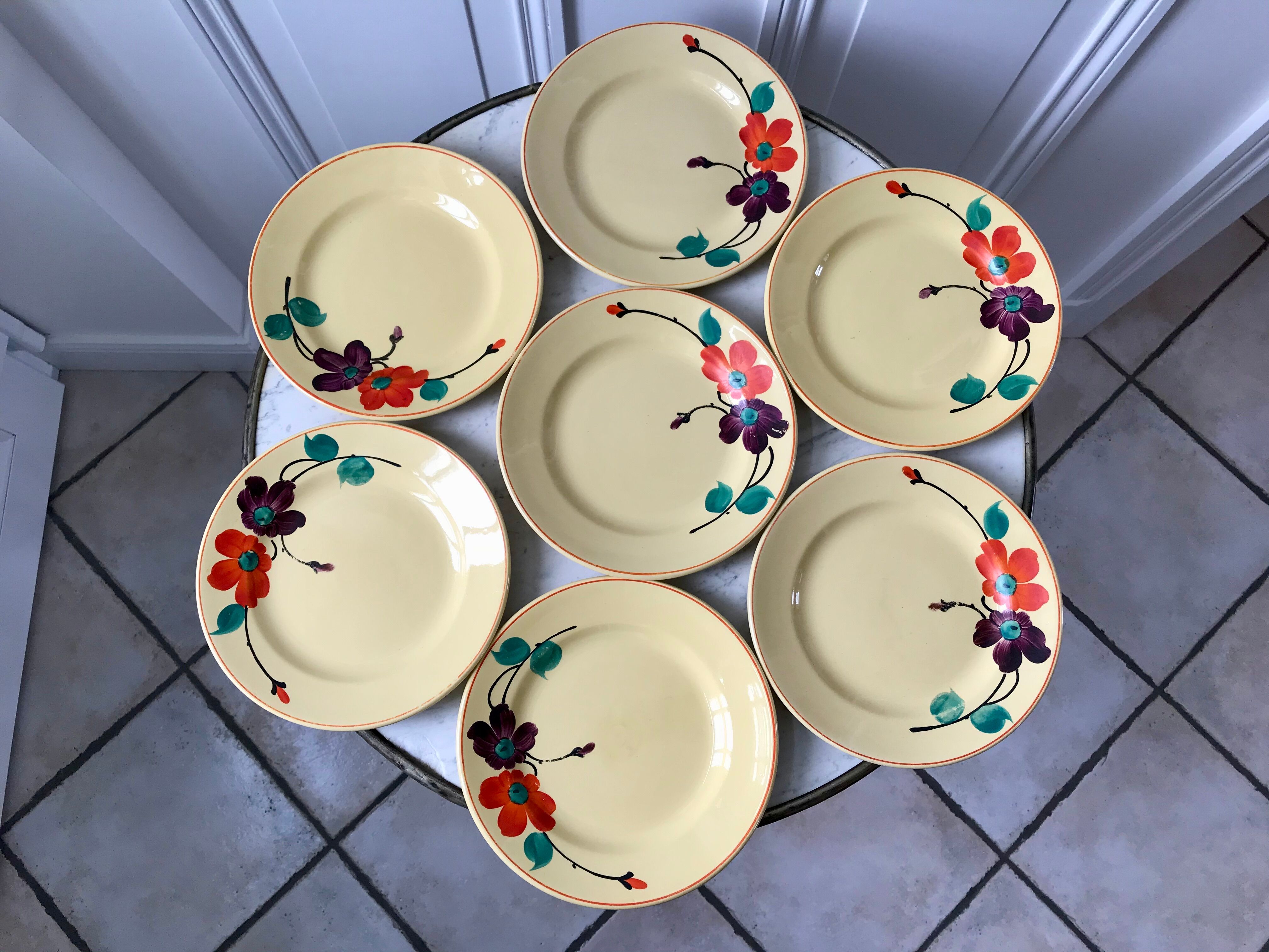 6 dessert plates Digoin Sarreguemines model "Ginette" years 30-40