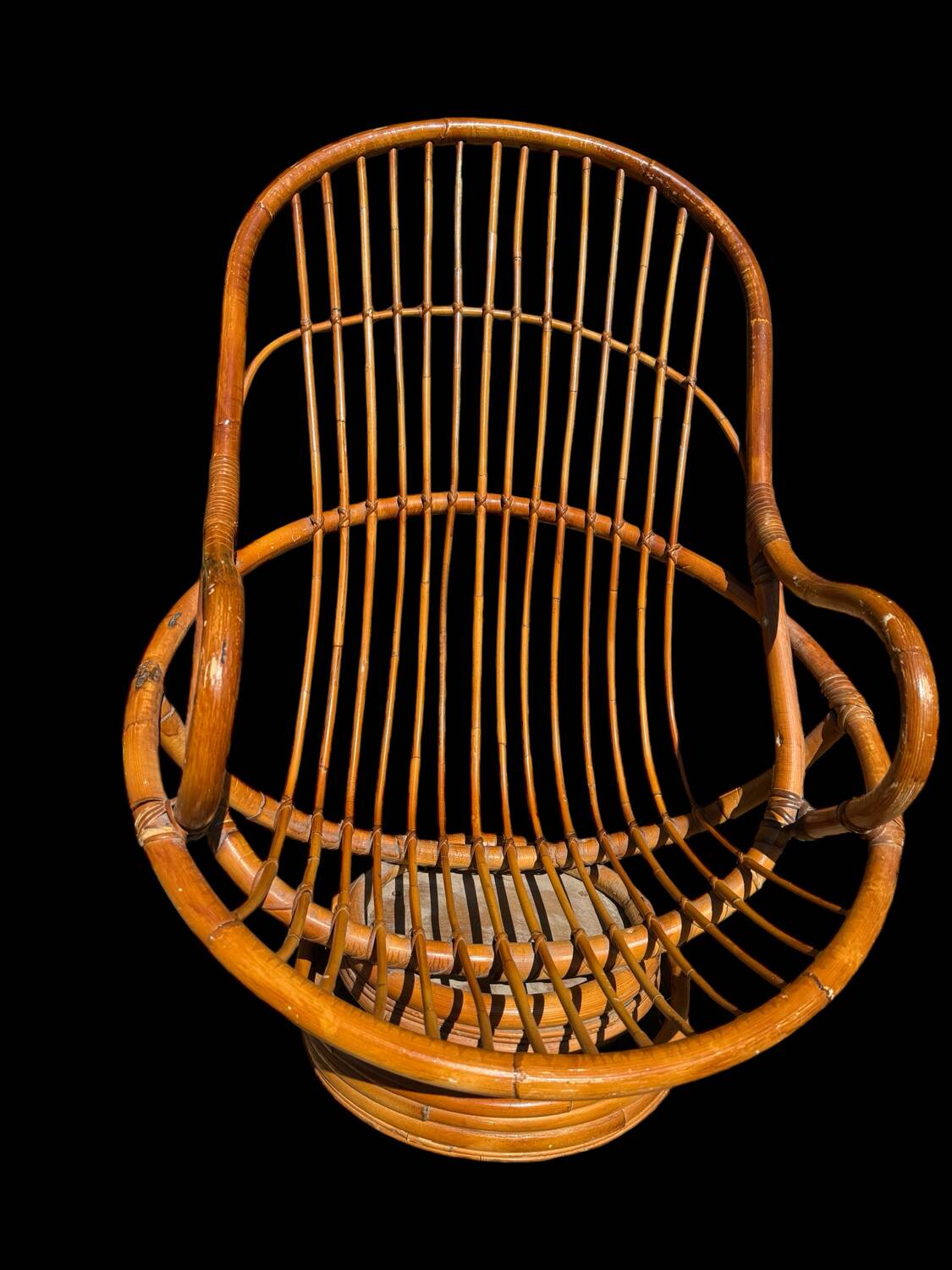 70s rattan and bamboo swivel chair
