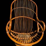 70s rattan and bamboo swivel chair