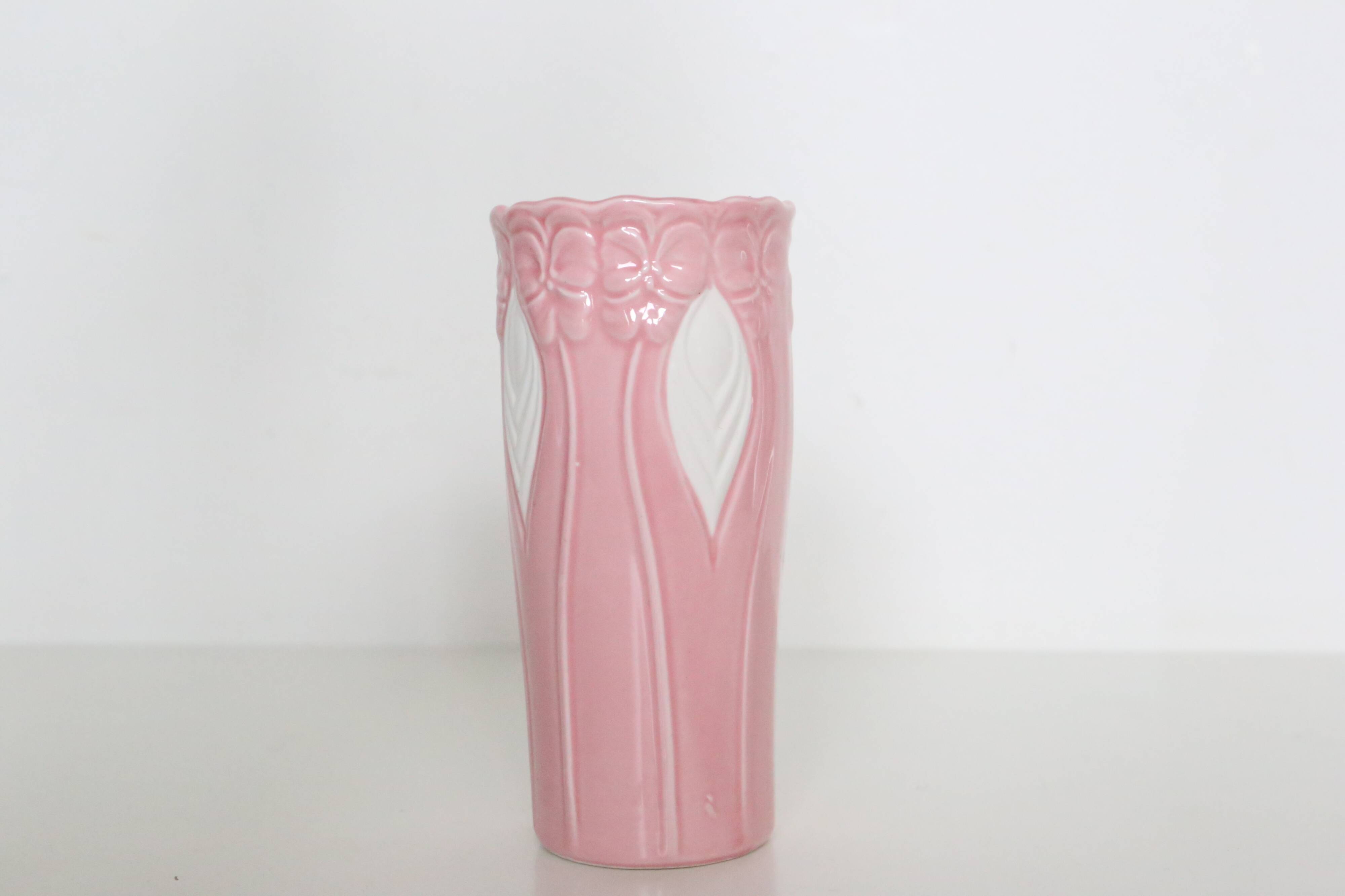 Pink and white ceramic vase, 1980