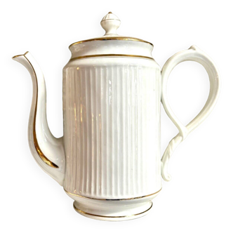 Théière, cafetière en porcelaine blanche et dorée