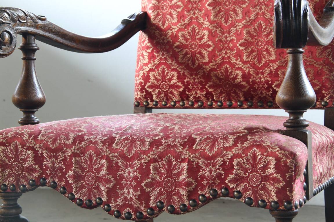 Vintage 19th century Danish Baroque oak armchair - Louis XV style