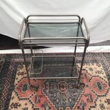 Dessert on wheels with removable tray in chrome metal and smoked glass