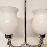 Vintage opaline lampshade chrome duck 2-arm chandelier