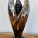 Vintage Mid-Century Modern Studio Pottery Tulip Lotus Bud Pedestal Vase - Earthen Brown & White Glaze