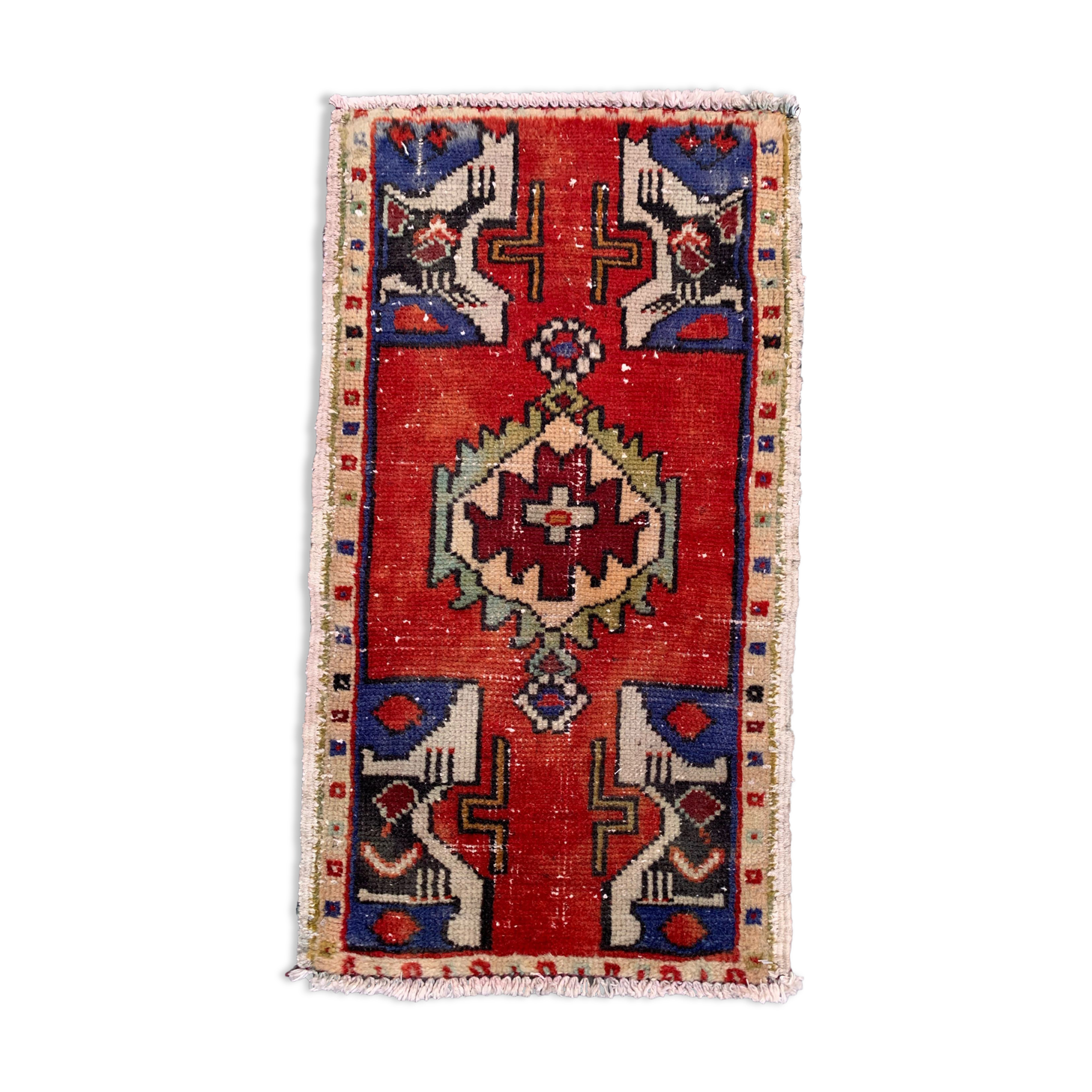 Small Vintage Turkish Rug 85x45 cm, Short Runner, Tribal, Shabby Chic
